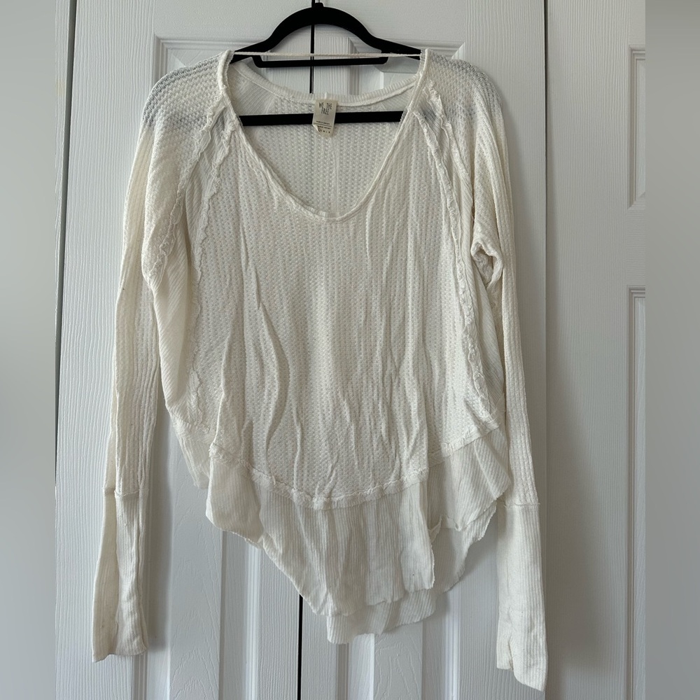 Free People White Waffle top